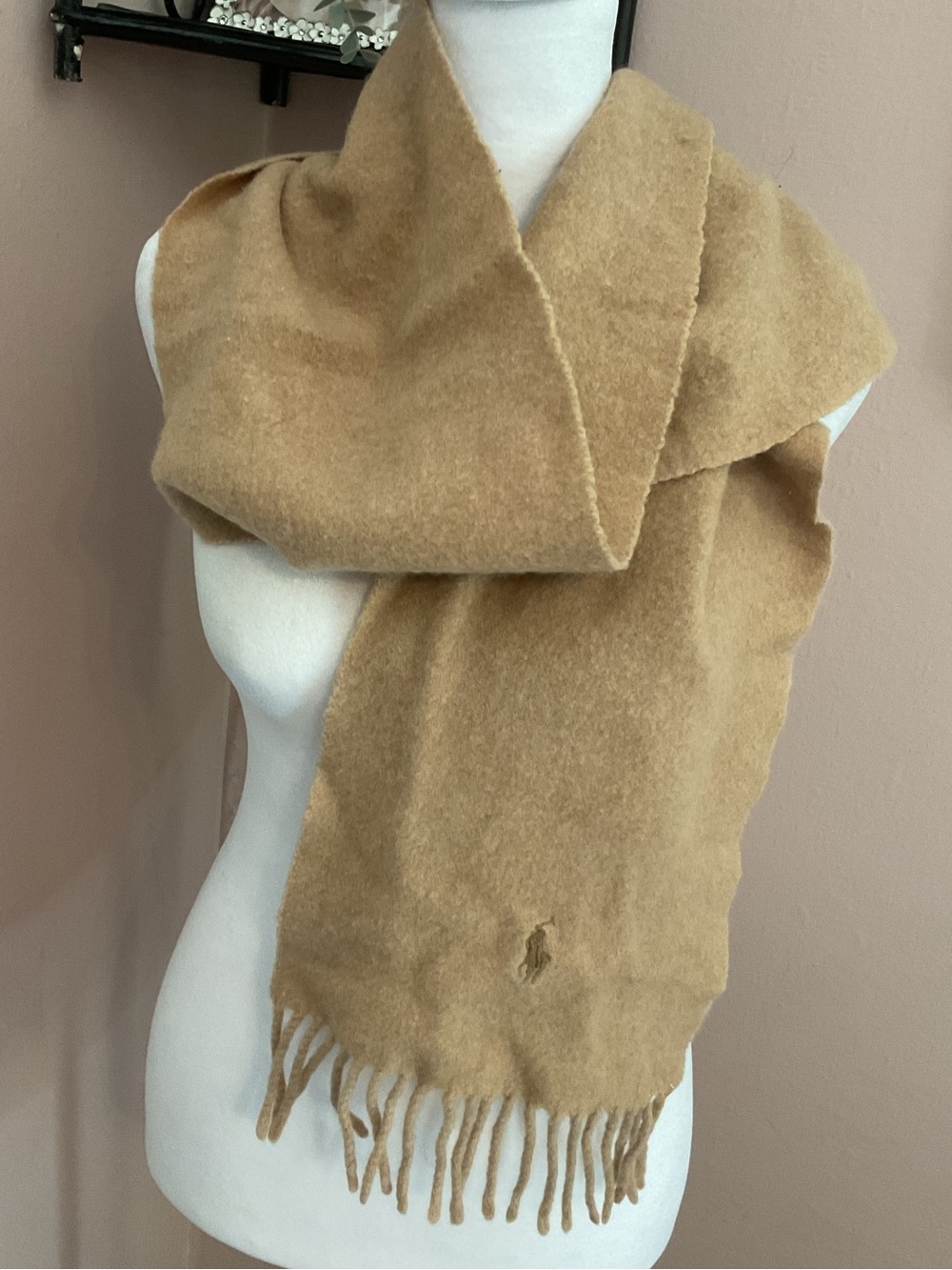 Polo Ralph Lauren cashmere Camel Fringe Scarf classic quiet luxury old money